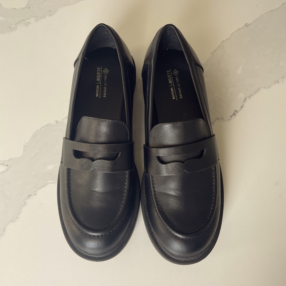Call it Spring Black Loafers size 9 - vegan “leather”